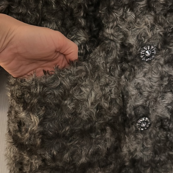 Kate Spade Gray Curly Faux Fur Sugarcoat Topper Coat VGUC Size Small - Picture 5 of 7
